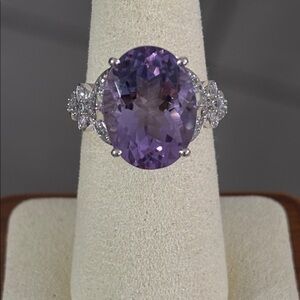 NEW 9.70 CTW Natural Rose De France Amethyst White Zircon Ring